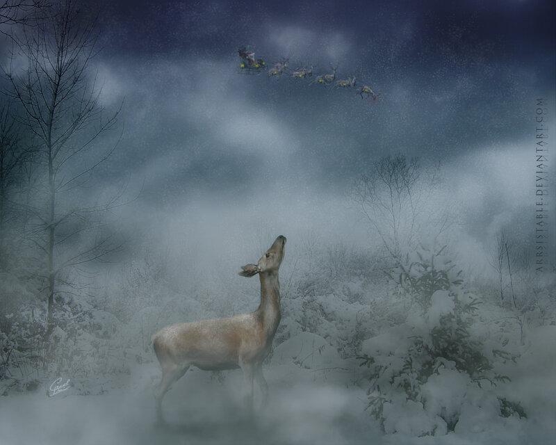 Santa's sleigh over a deer