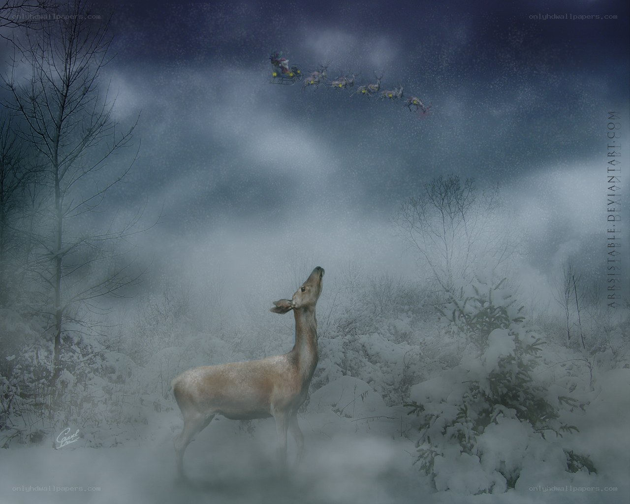 Santa's sleigh over a deer