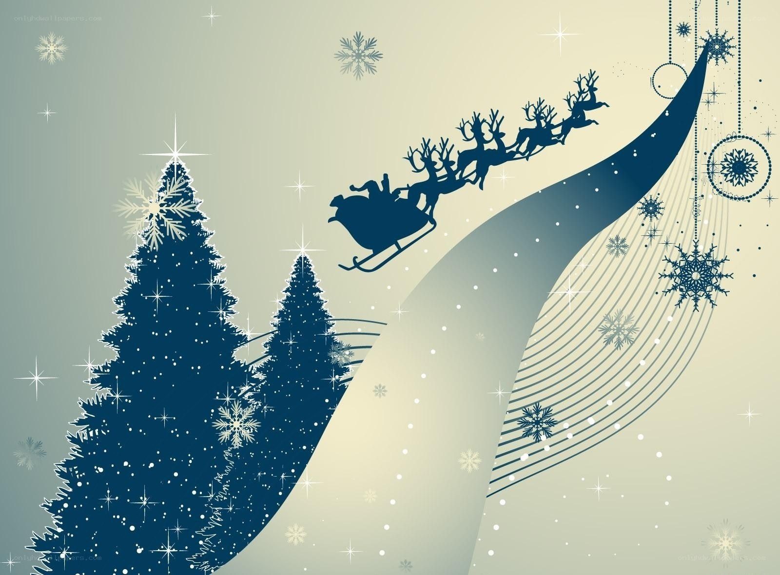 Santa's sleigh over Christmas trees