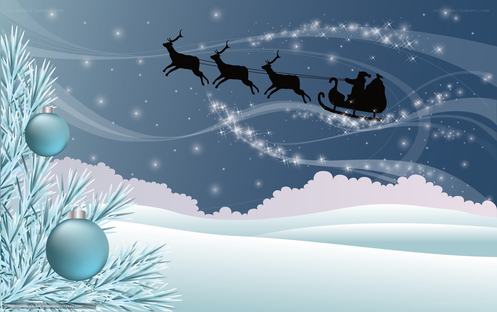 Santa's sleigh over snowy landscape