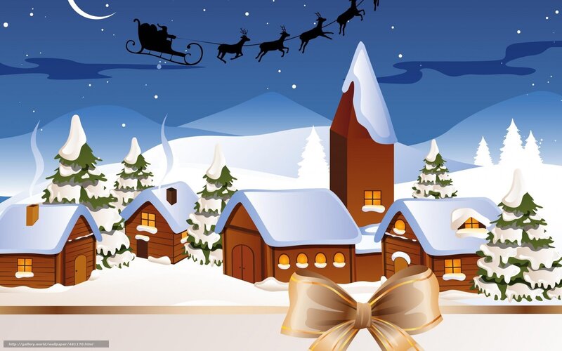 Santa's sleigh over snowy village