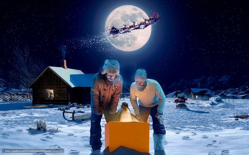 Santa's sleigh over snowy village