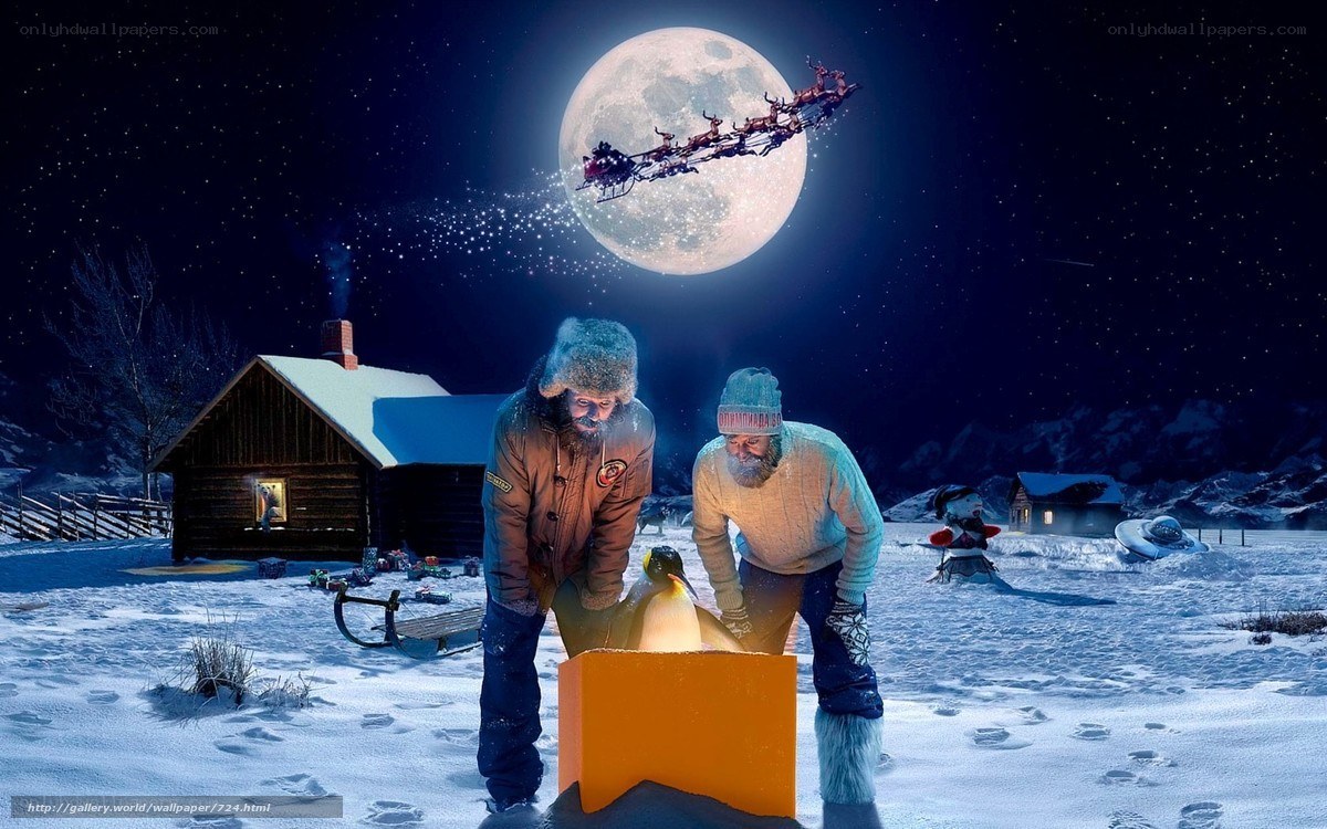 Santa's sleigh over snowy village