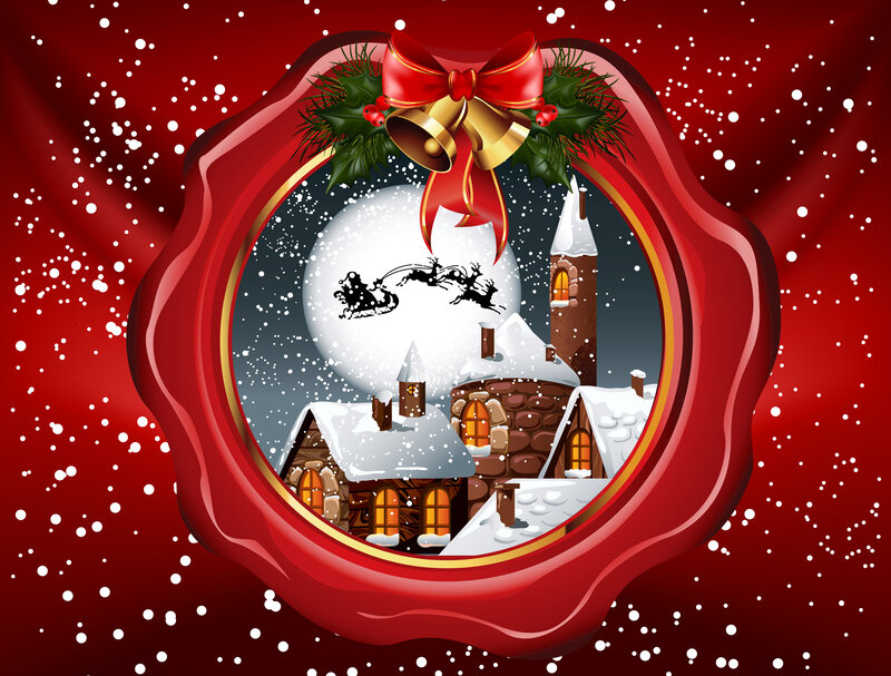 Santa's Sleigh over Village