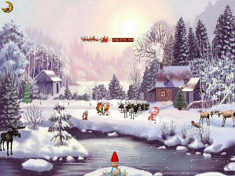 Santa's Sleigh over Winter Scene