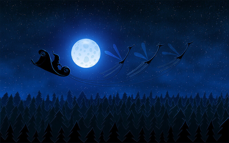 Santa's sleigh under the moon