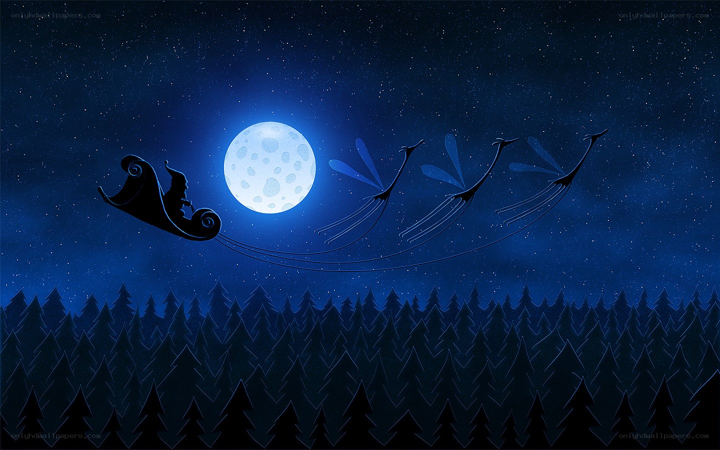 Santa's sleigh under the moon