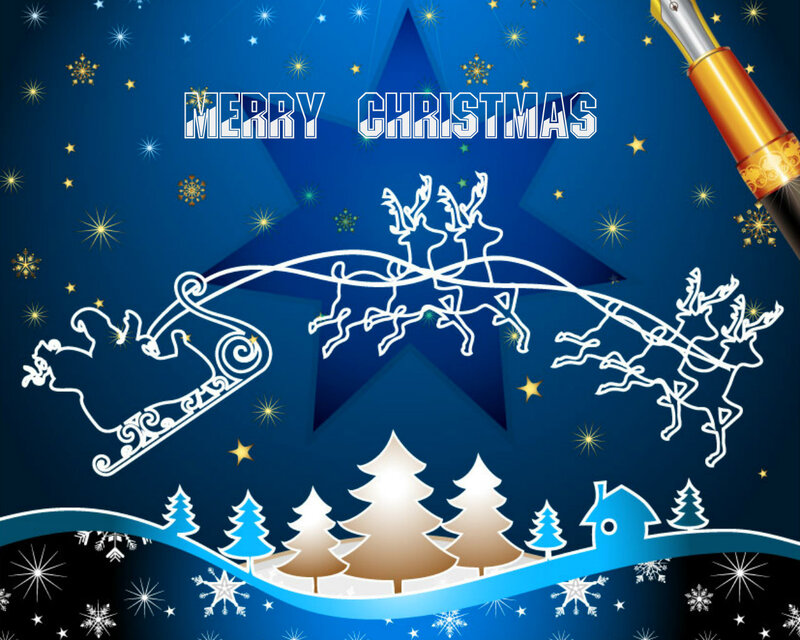 Santa's Sleigh with Reindeer — Blue, Festive