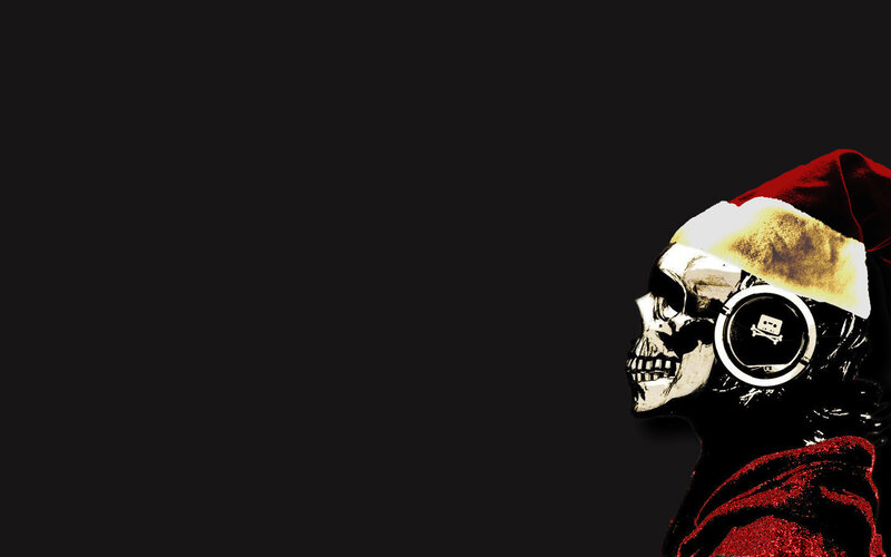 santa skull with headphones