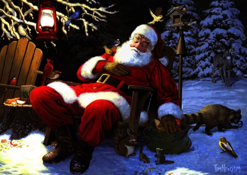 Santa sleeping in winter