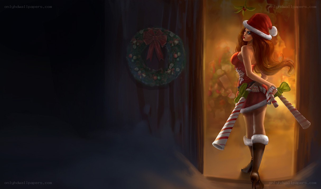 Santa-themed character with candy canes