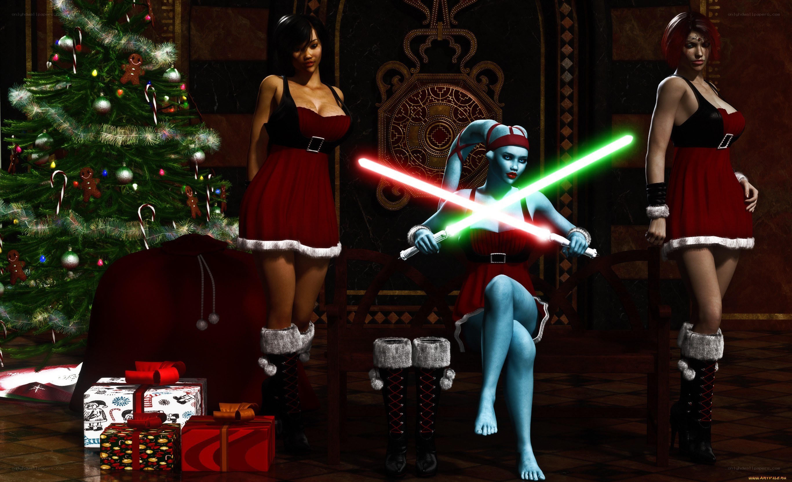 Santa-themed sci-fi characters
