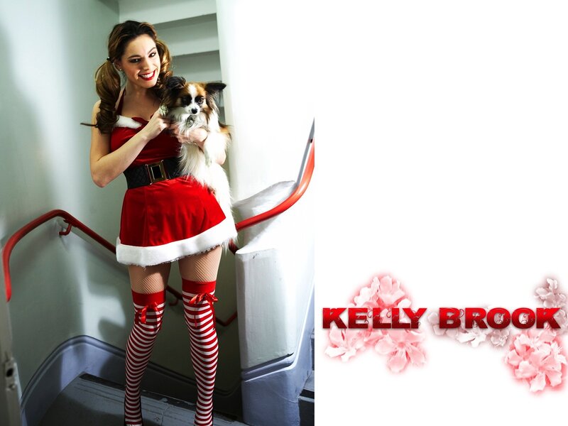 Santa-themed woman with dog