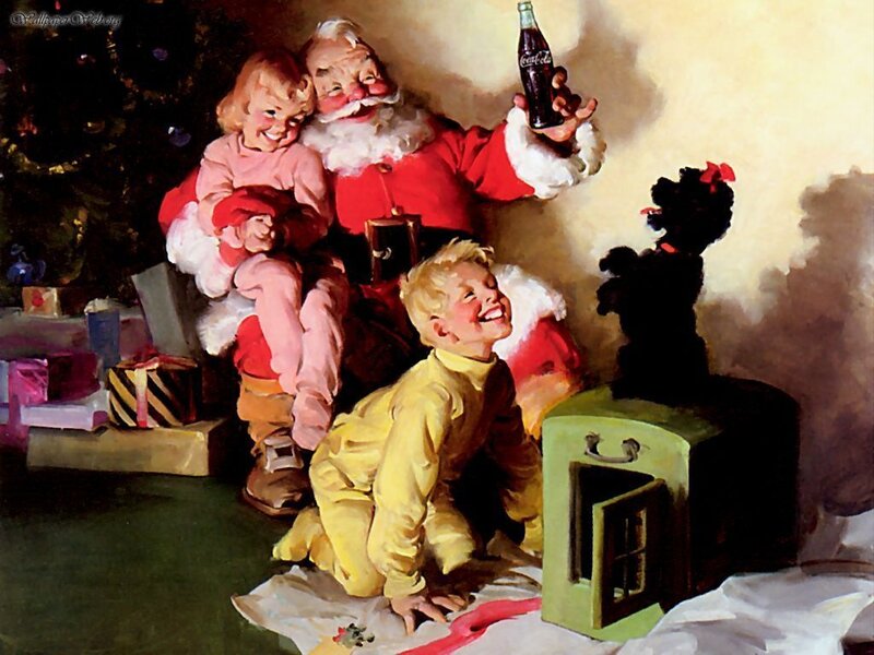 Santa with children and Coca-Cola