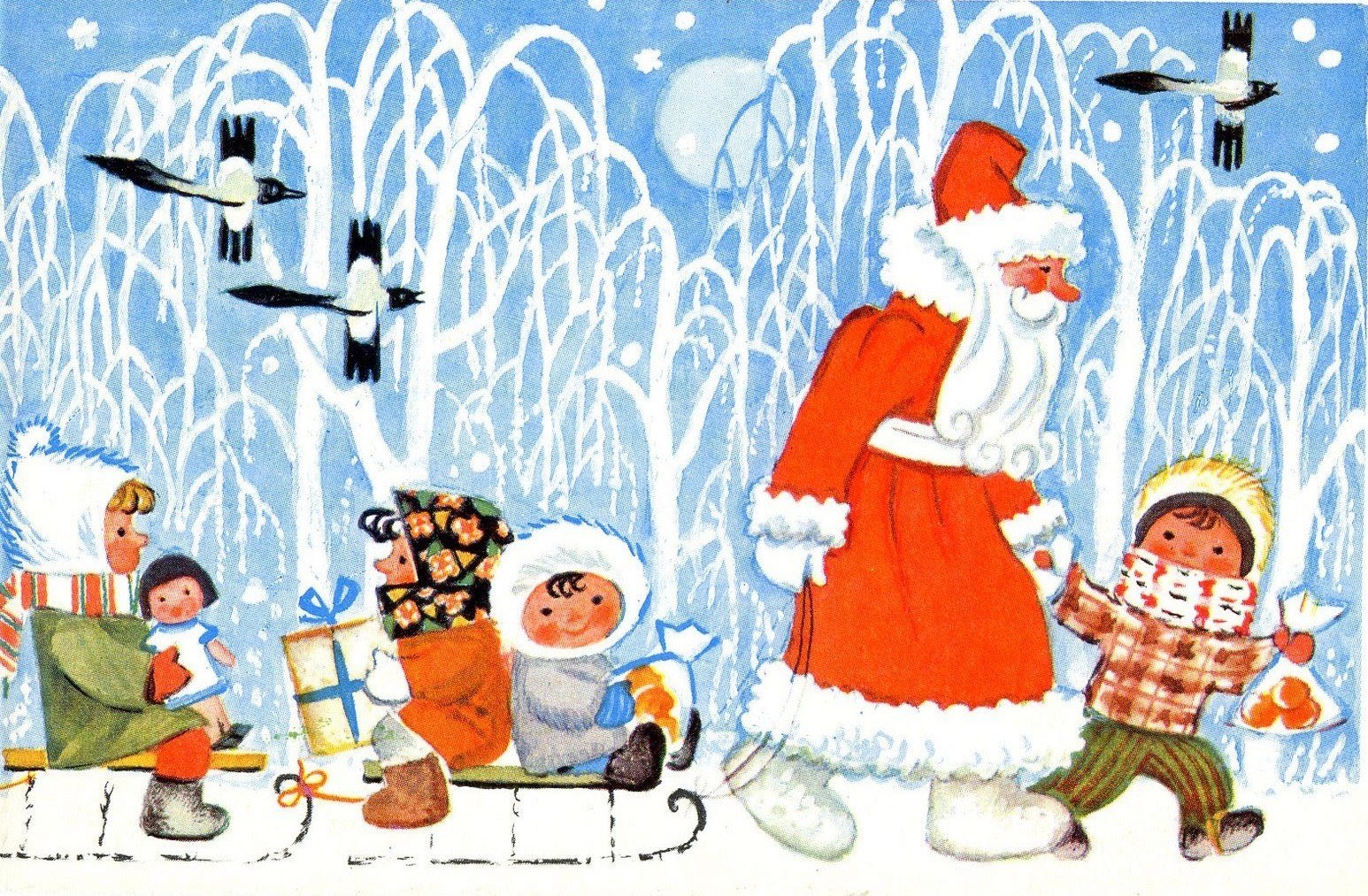 Santa with children in winter