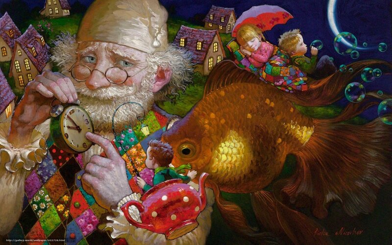 Santa with clock and goldfish