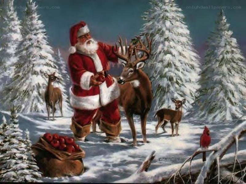 Santa with deer in snow