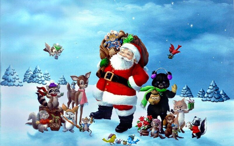 Santa with forest animals