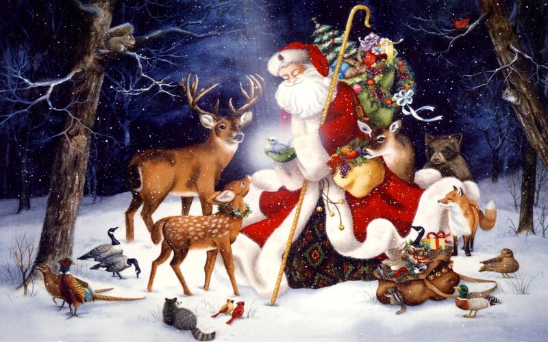 Santa with forest animals