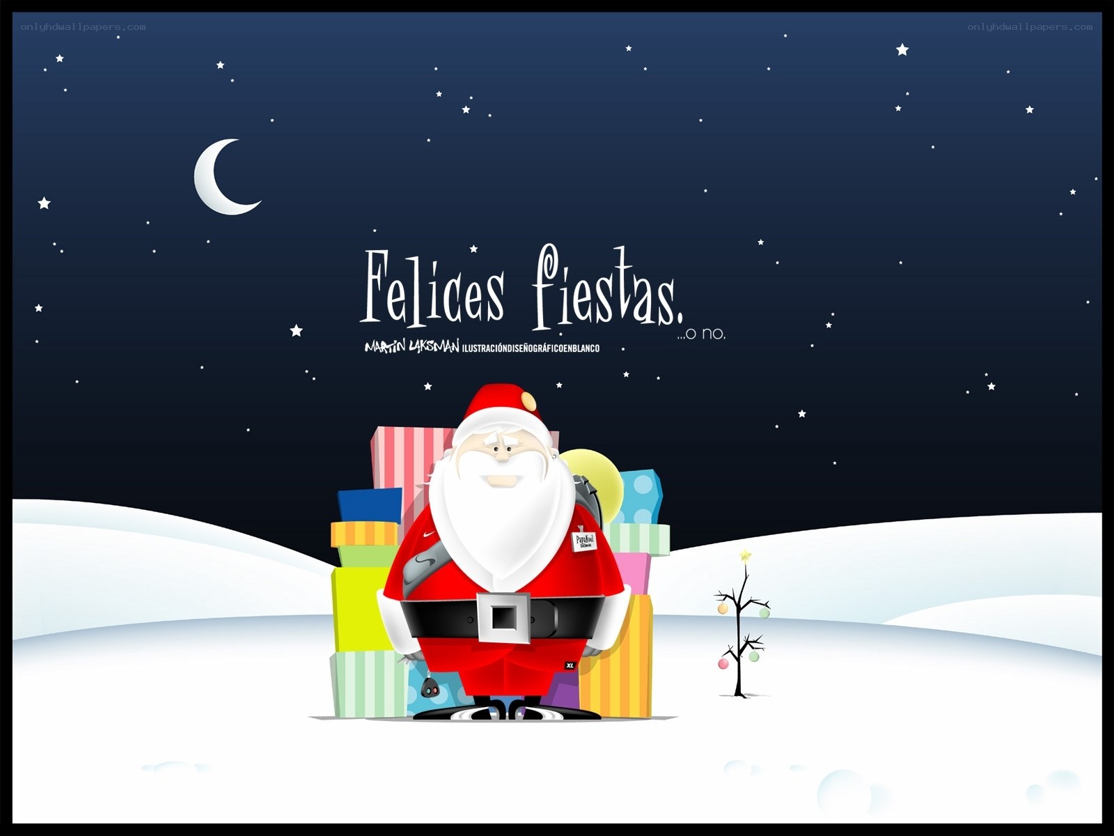 Santa with gifts in snow