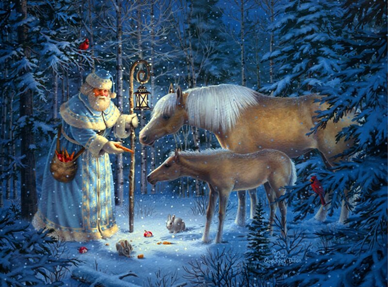 Santa with Horses — Blue