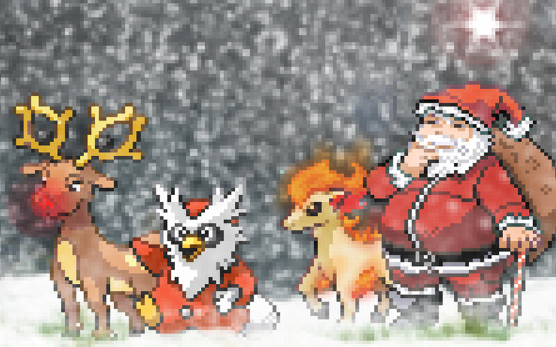 Santa with Pokémon in snow
