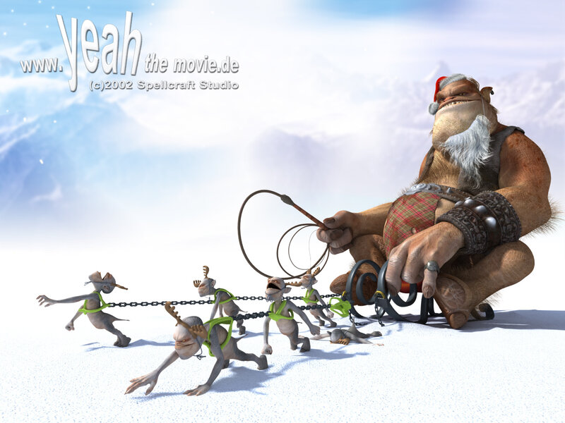 Santa with Reindeer — White