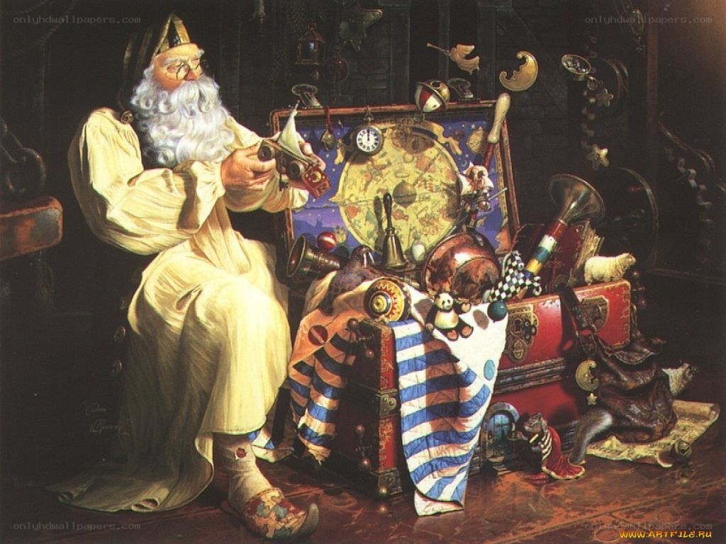 Santa with toys in workshop