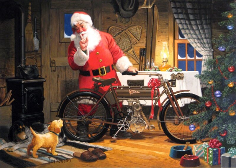 Santa with vintage motorcycle