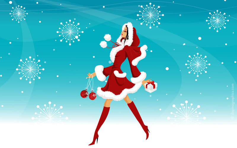 Santa woman walking in snow