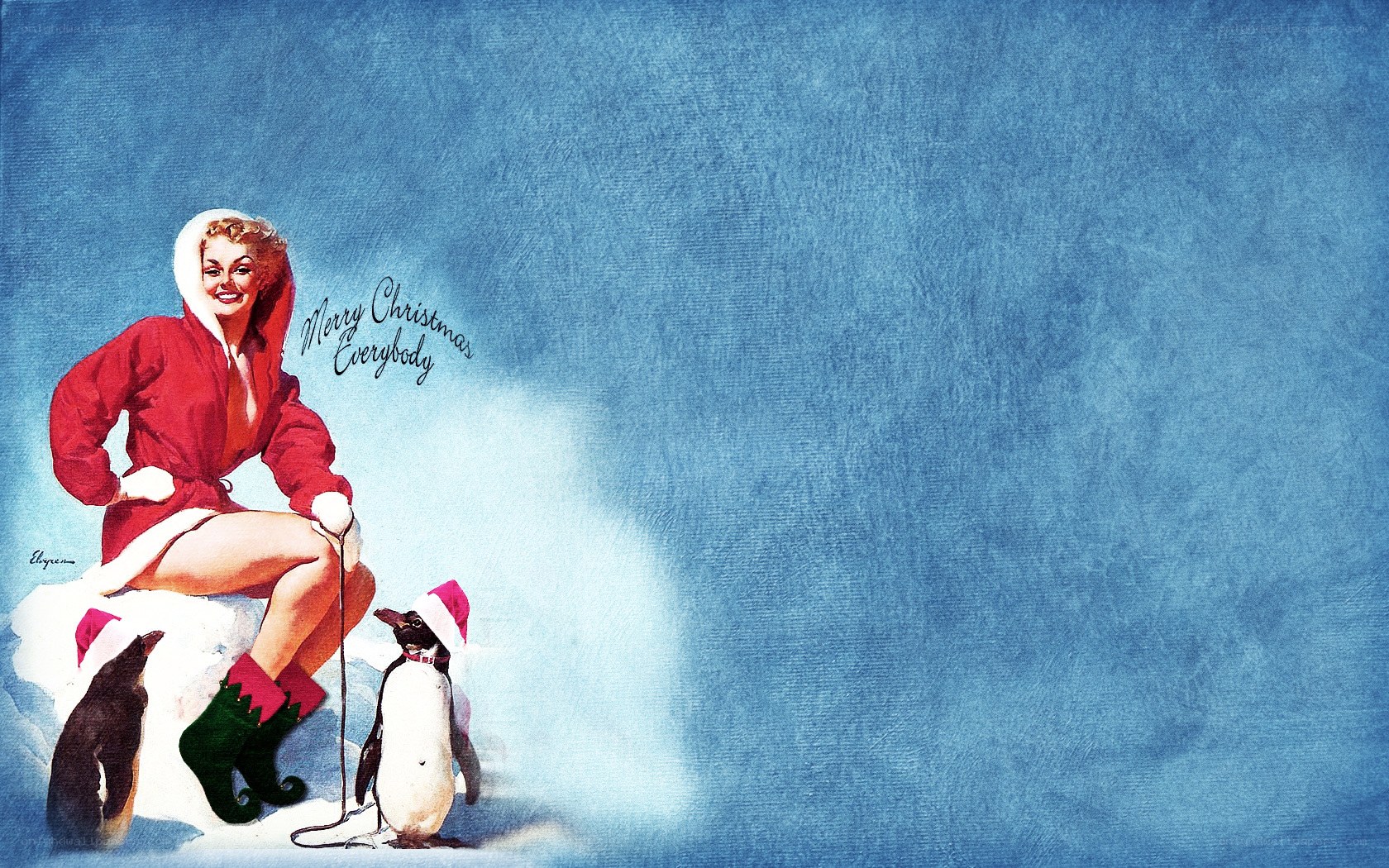 Santa woman with penguins
