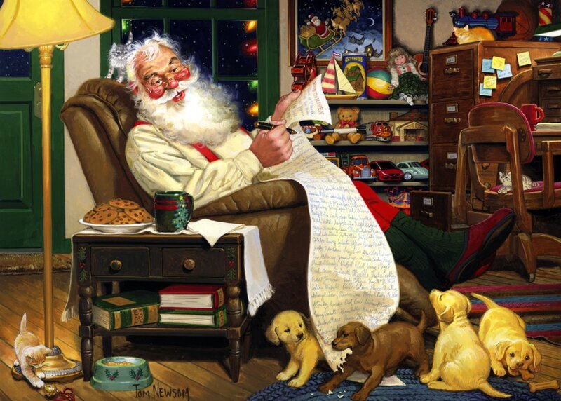 Santa writing letters at home