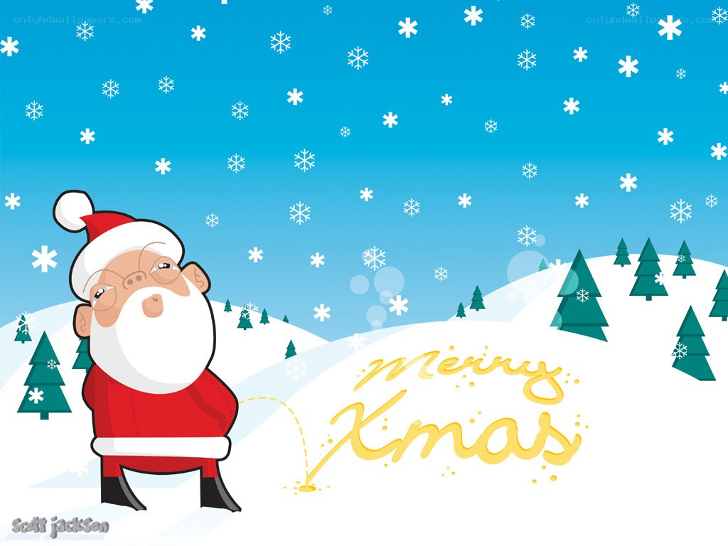 Santa writing Merry Xmas