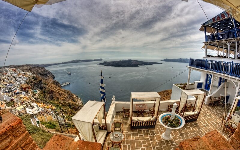 Santorini Balcony View — White