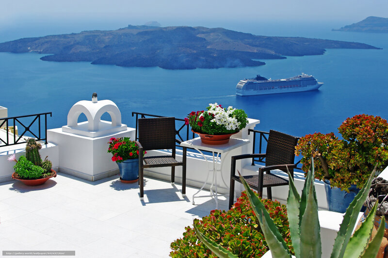 Santorini balcony with cruise ship