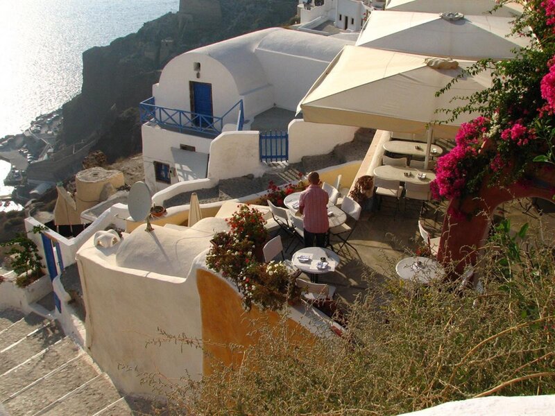 Santorini cliffside cafe