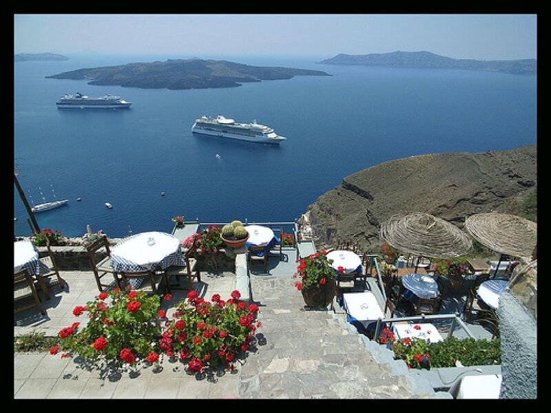 Santorini seaside restaurant view