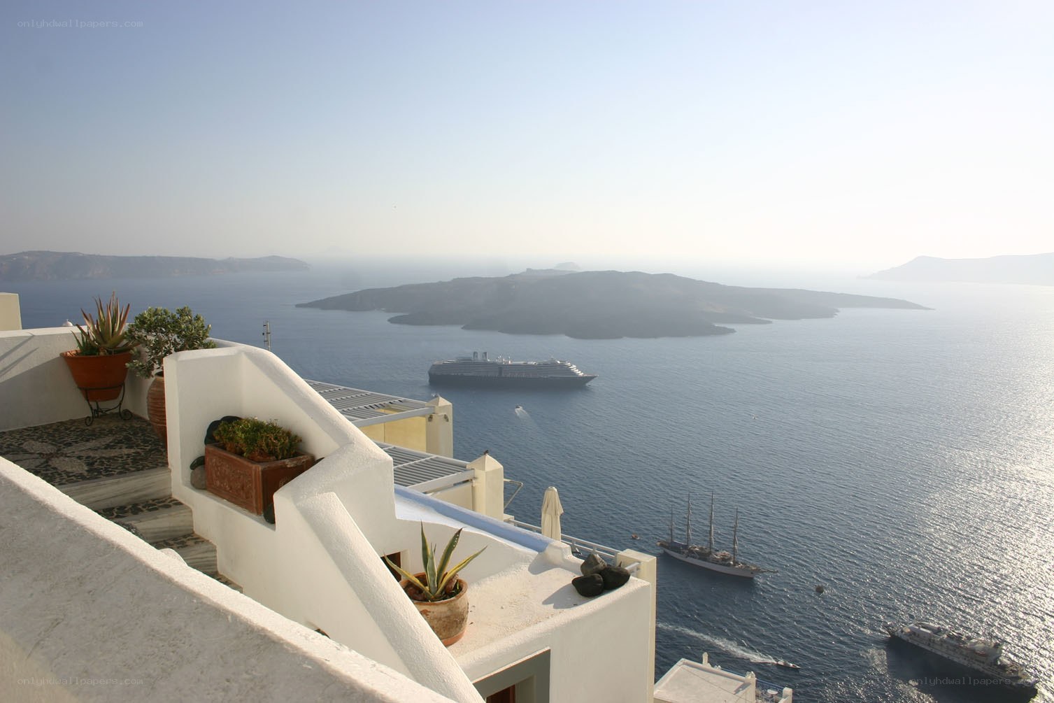 Santorini view with cruise ship