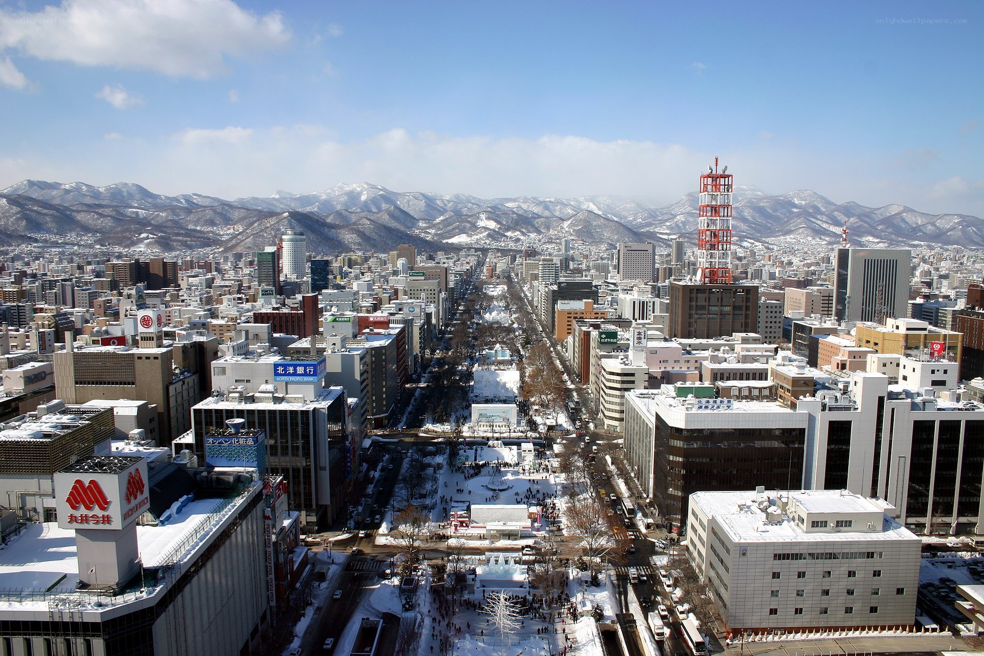 Sapporo cityscape with mountains