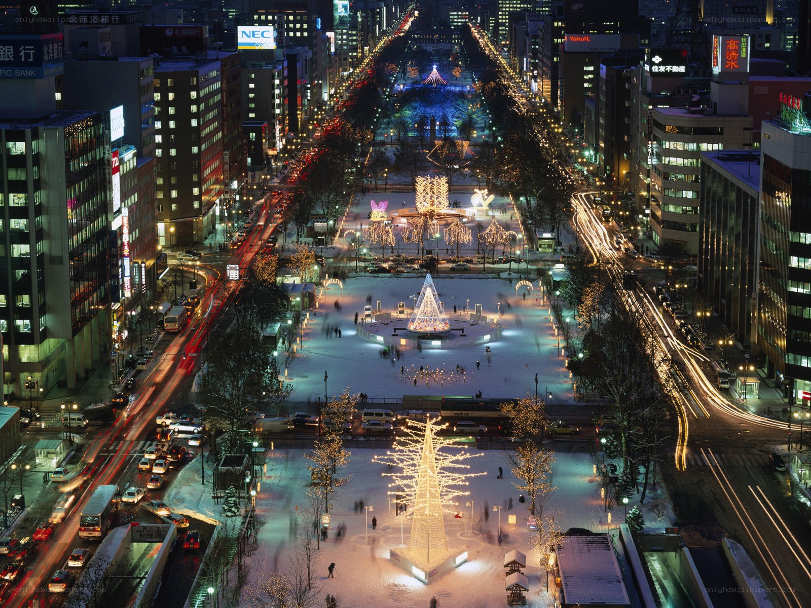 Sapporo street lights at night
