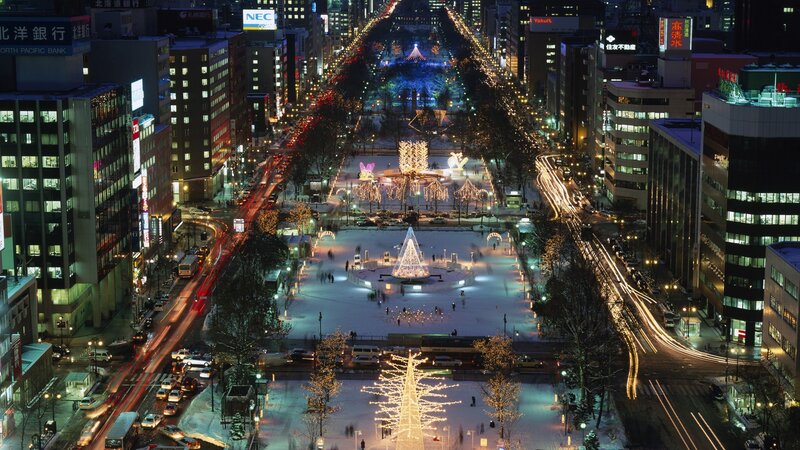Sapporo winter festival at night