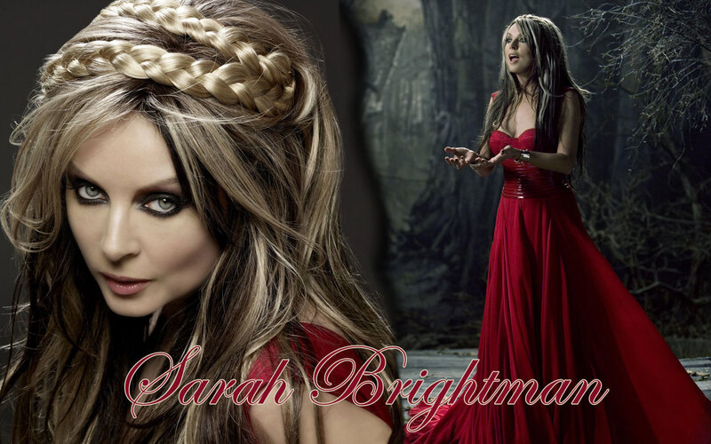 Sarah Brightman in red dress