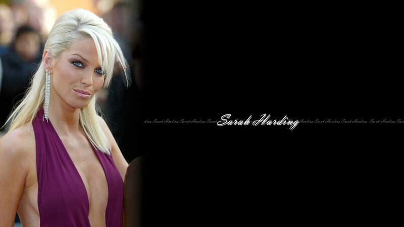 Sarah Harding in purple dress