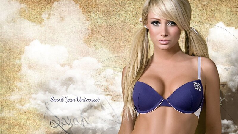 Sarah Jean Underwood in a blue bra