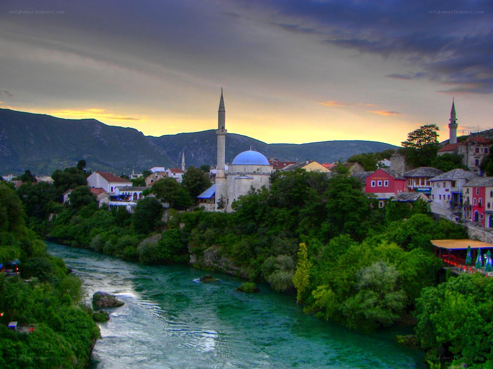 Sarajevo river view at dusk