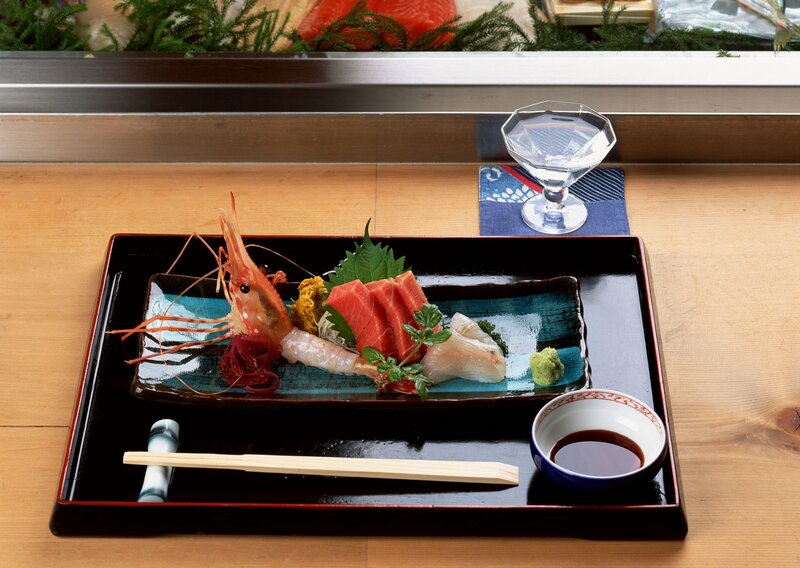 Sashimi platter with shrimp