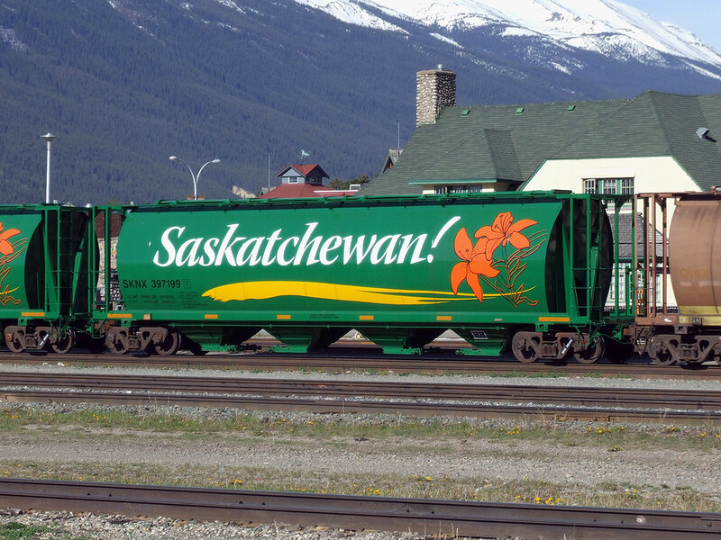Saskatchewan train car in mountains