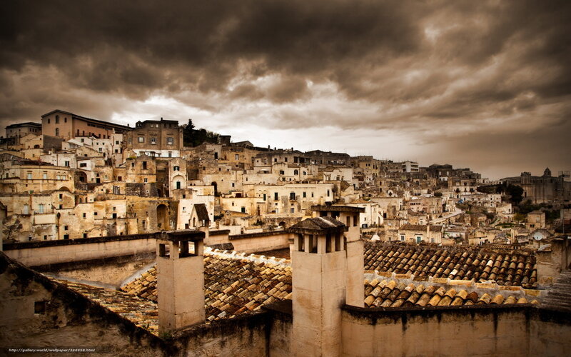 Sassi of Matera under stormy sky