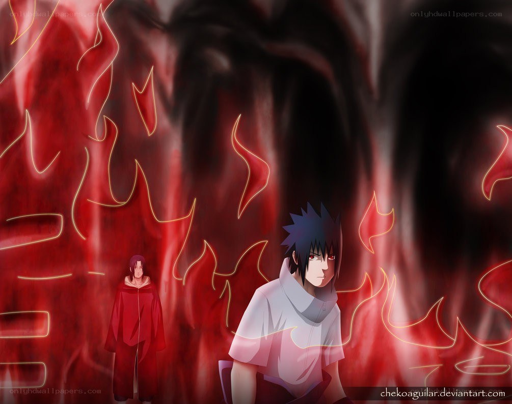 Sasuke and Itachi in red flames