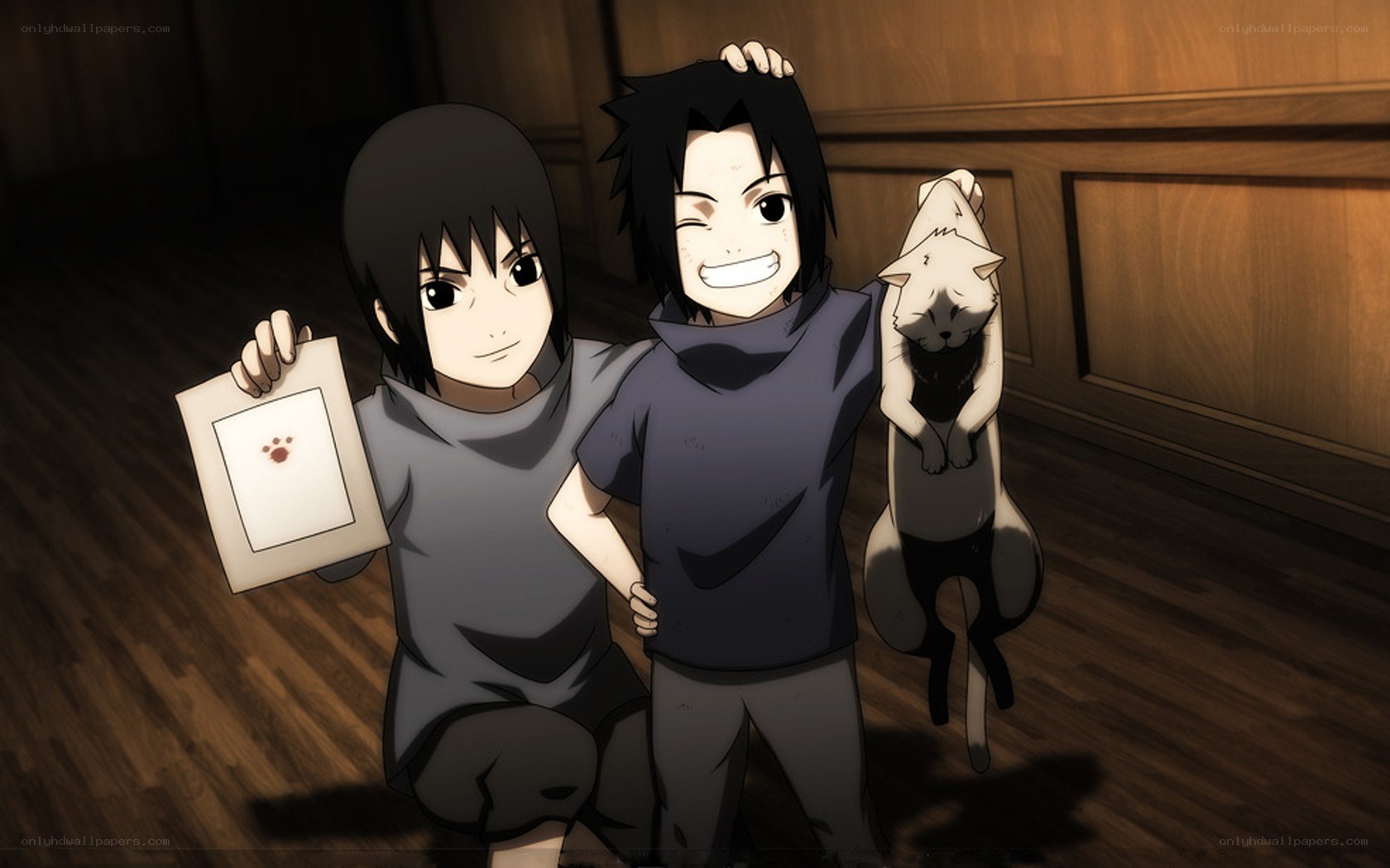 Sasuke and Itachi with a cat
